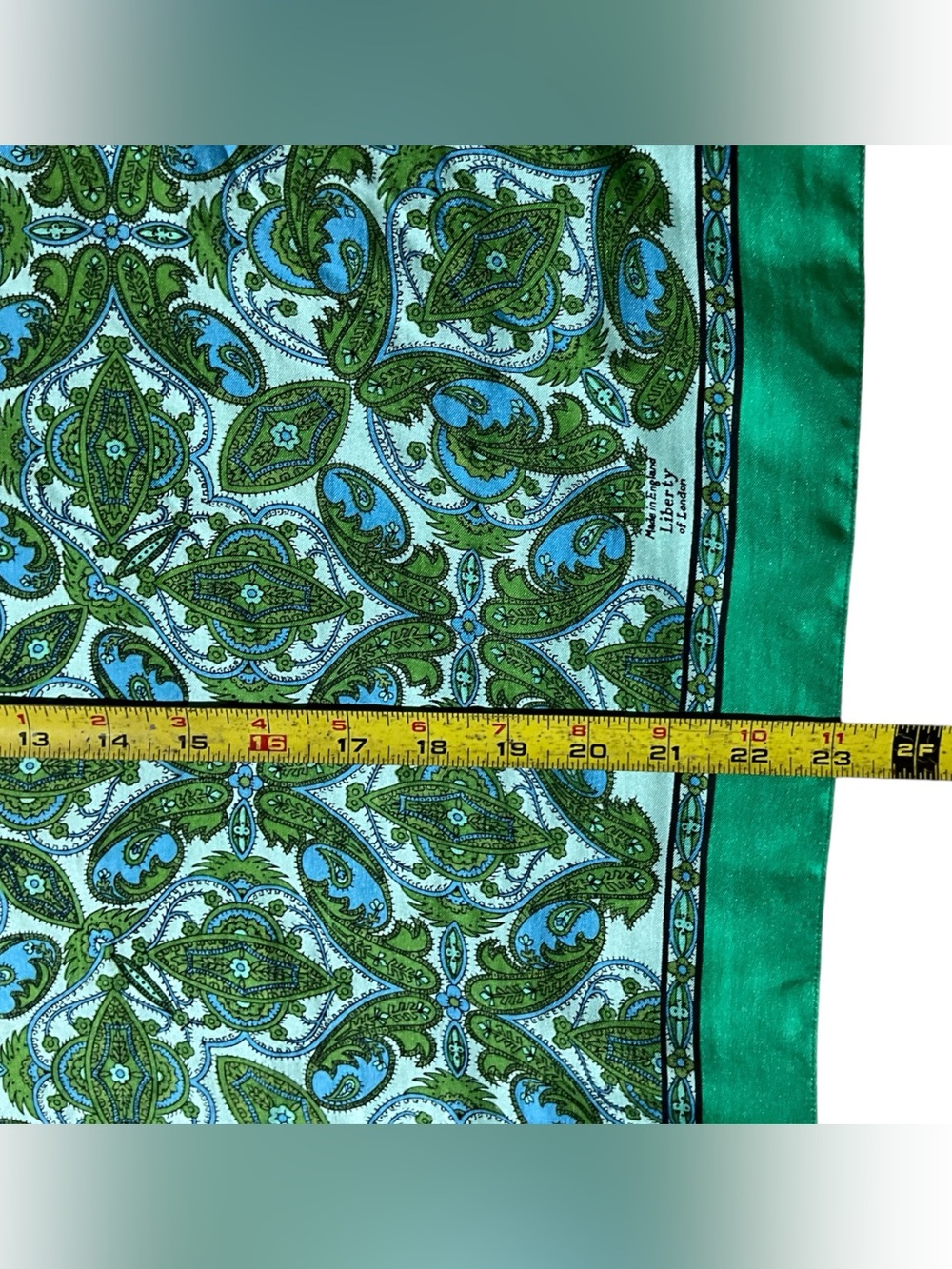 Vintage Liberty of London Scarf Green Blue Botanical Print England 23” - Picture 12 of 12